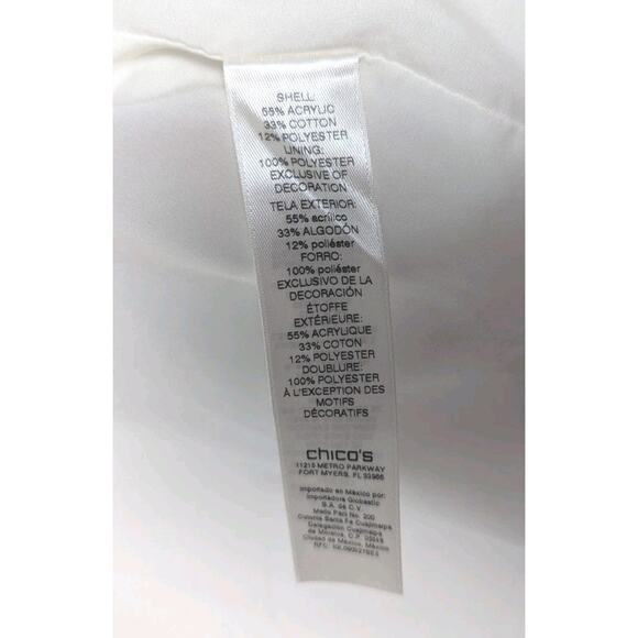 Chico's Textured Embellished Trim Cream Gold Jacket Size 2 (L) Lined Cruise - Picture 8 of 11